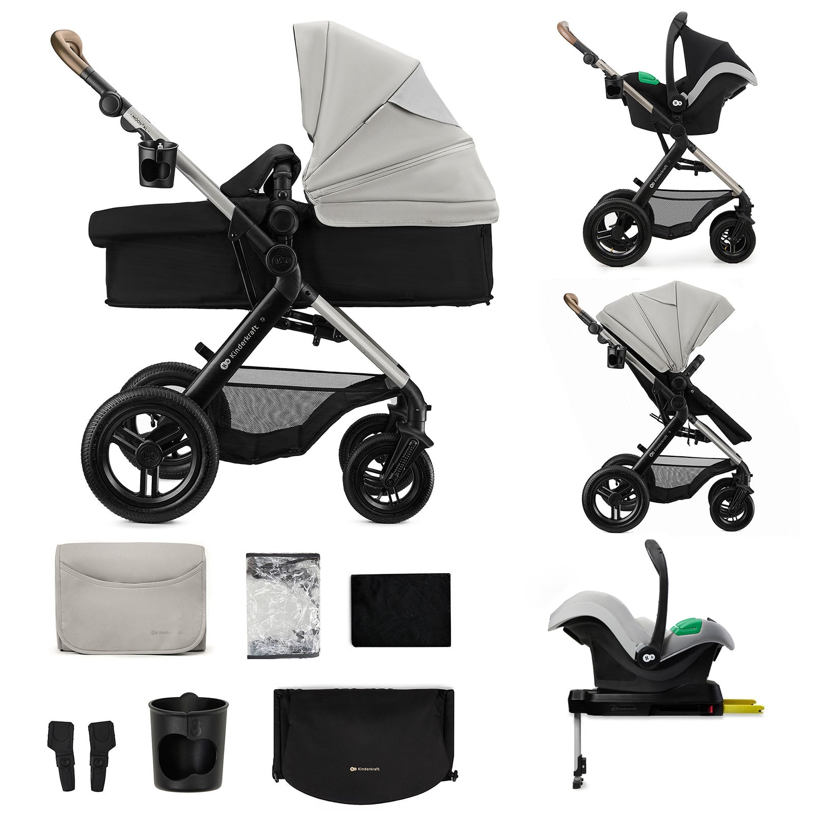 Coche de Paseo Moov2 Air 3 en 1 + Base Isofix Moonlight Grey Kinderkraft