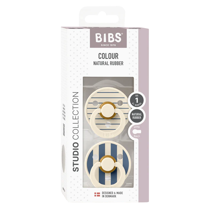 Chupete Bibs Colour STUDIO Redondo X2 | 0-6 Meses | Ivory Steel Blue