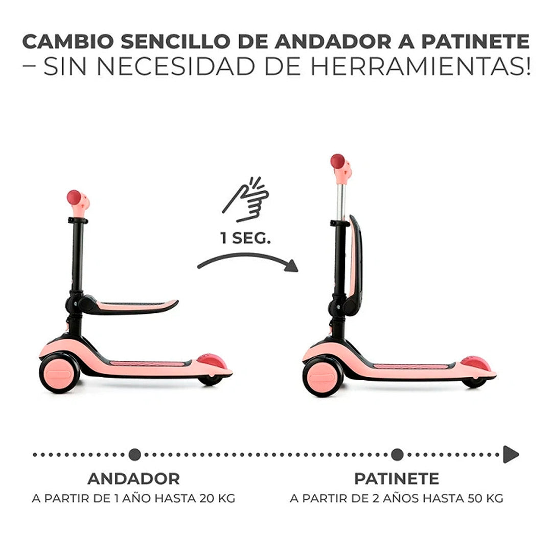 Scooter Triciclo 2 EN 1 HALLEY Rosa Pink Kinderkraft