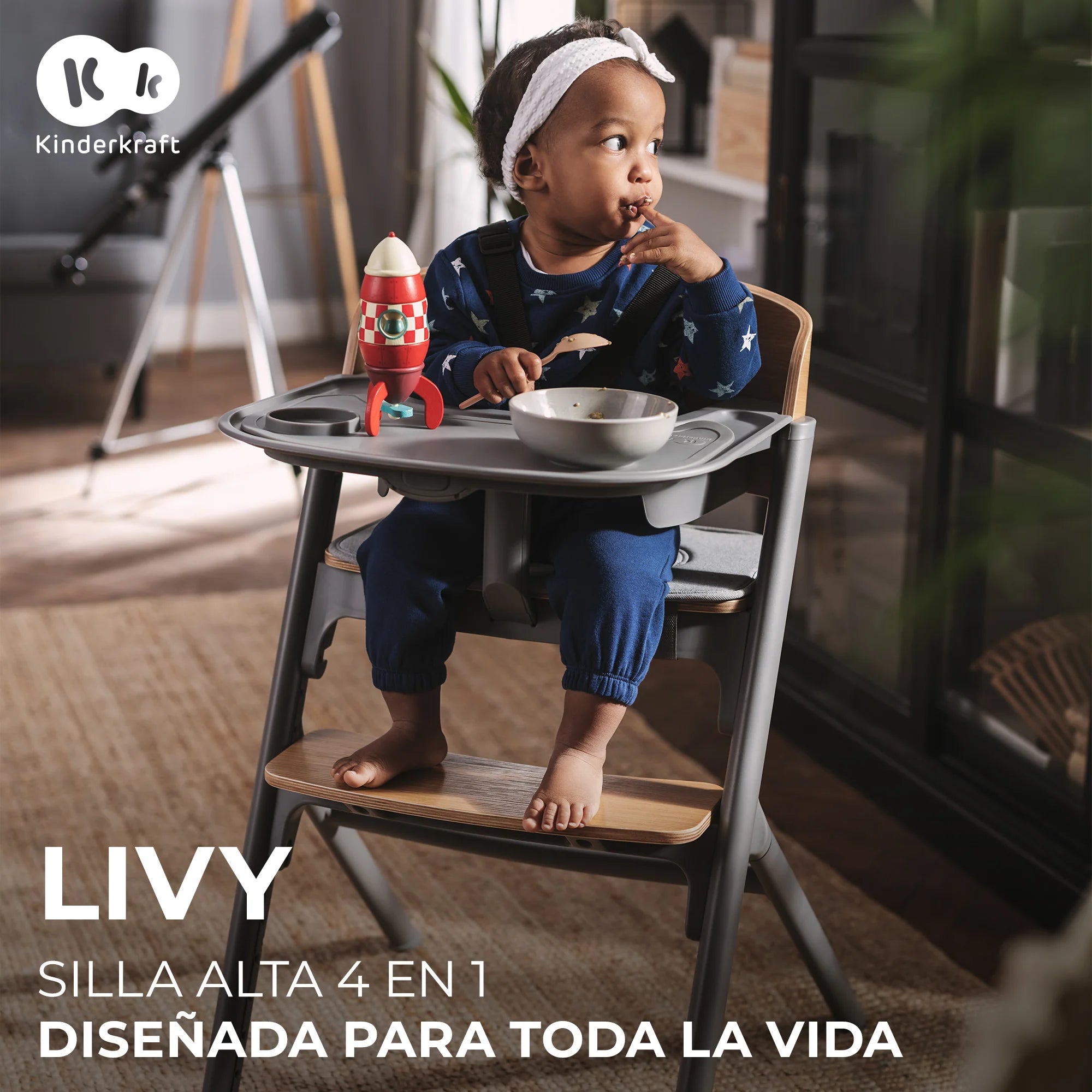 Silla de comer evolutiva LIVY 4 en 1 incluye silla mecedora Calmee KinderKraft