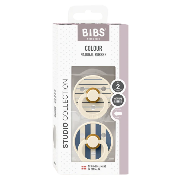 Chupete Bibs Colour STUDIO Redondo X2 | 6-18 Meses | Ivory Steel Blue