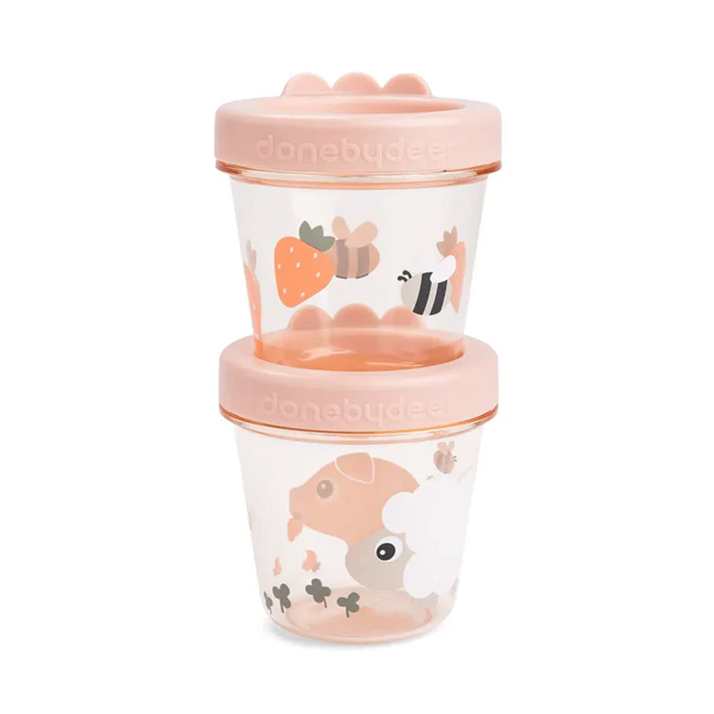 Set de 2 Contenedores para comida de bebé Tiny Farm Rosa Done By Deer