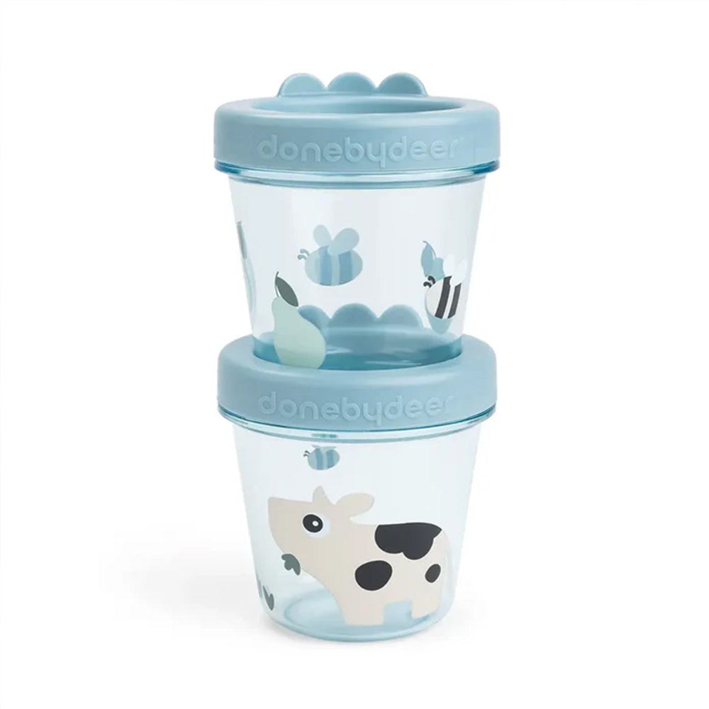 Set de 2 Contenedores para comida de bebé Tiny Farm Azul Done By Deer