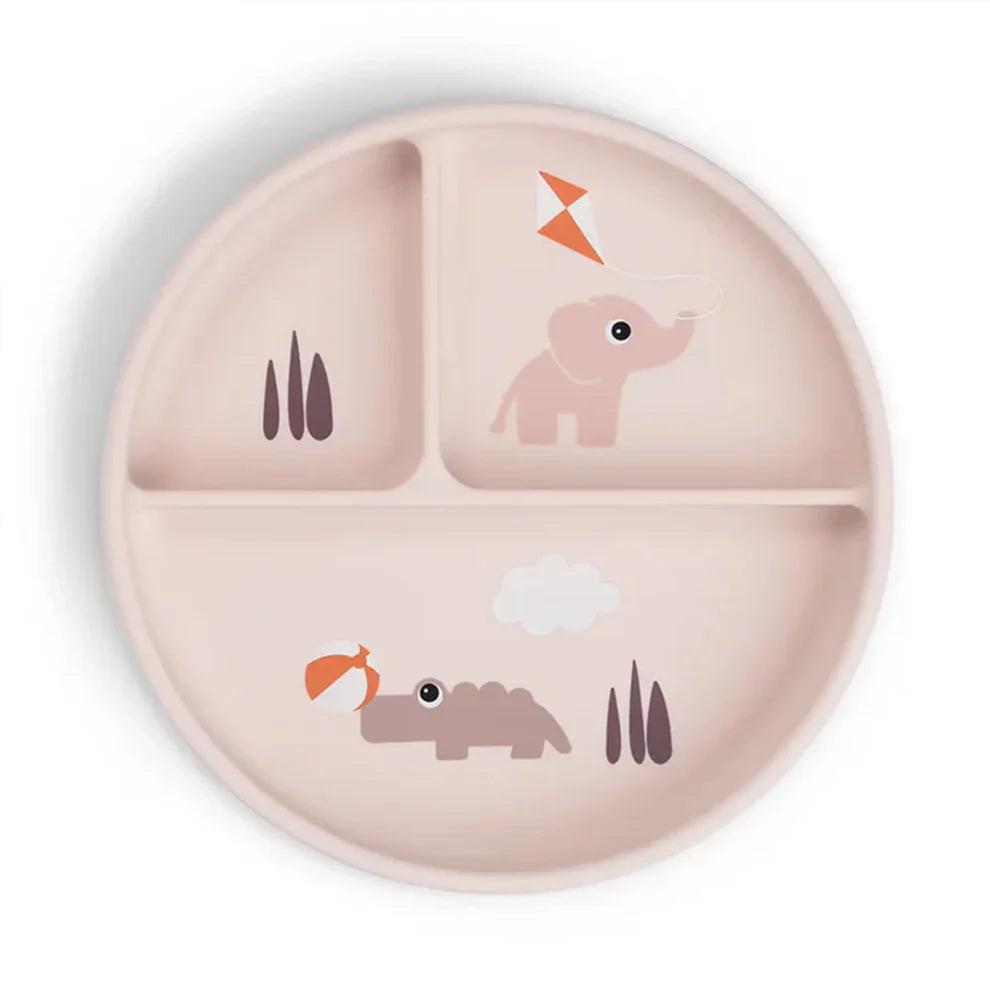 Plato con compartimentos y ventosa Playground Rosa Done By Deer