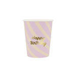 Vasos Happy Birthday y rayas Meri Meri