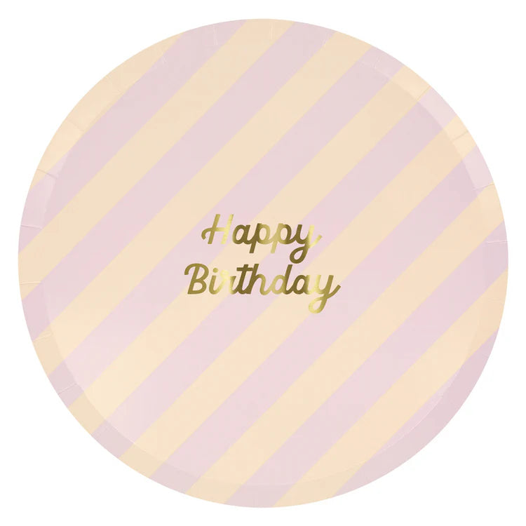 Platos Happy Birthday y rayas grandes Meri Meri