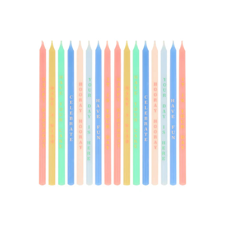 Velas largas con frases de cumpleaños Meri Meri