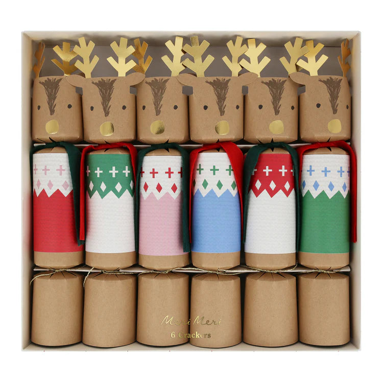 Crackers renos con sweater de Navidad Meri Meri
