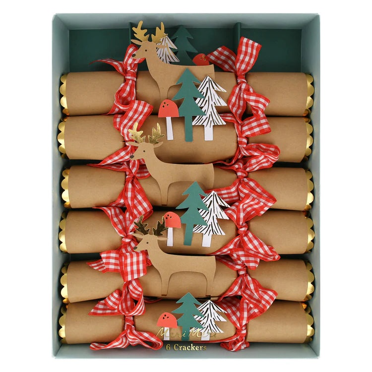 Crackers figuras del bosque y cintas cuadrille Meri Meri