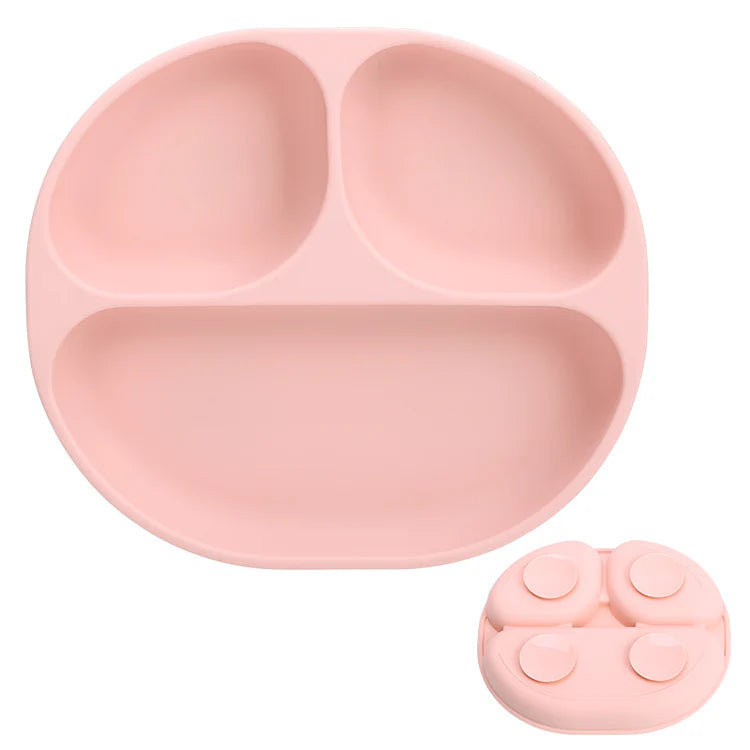 Plato de Silicona con Succión y Divisiones Rosado The Baby Nation