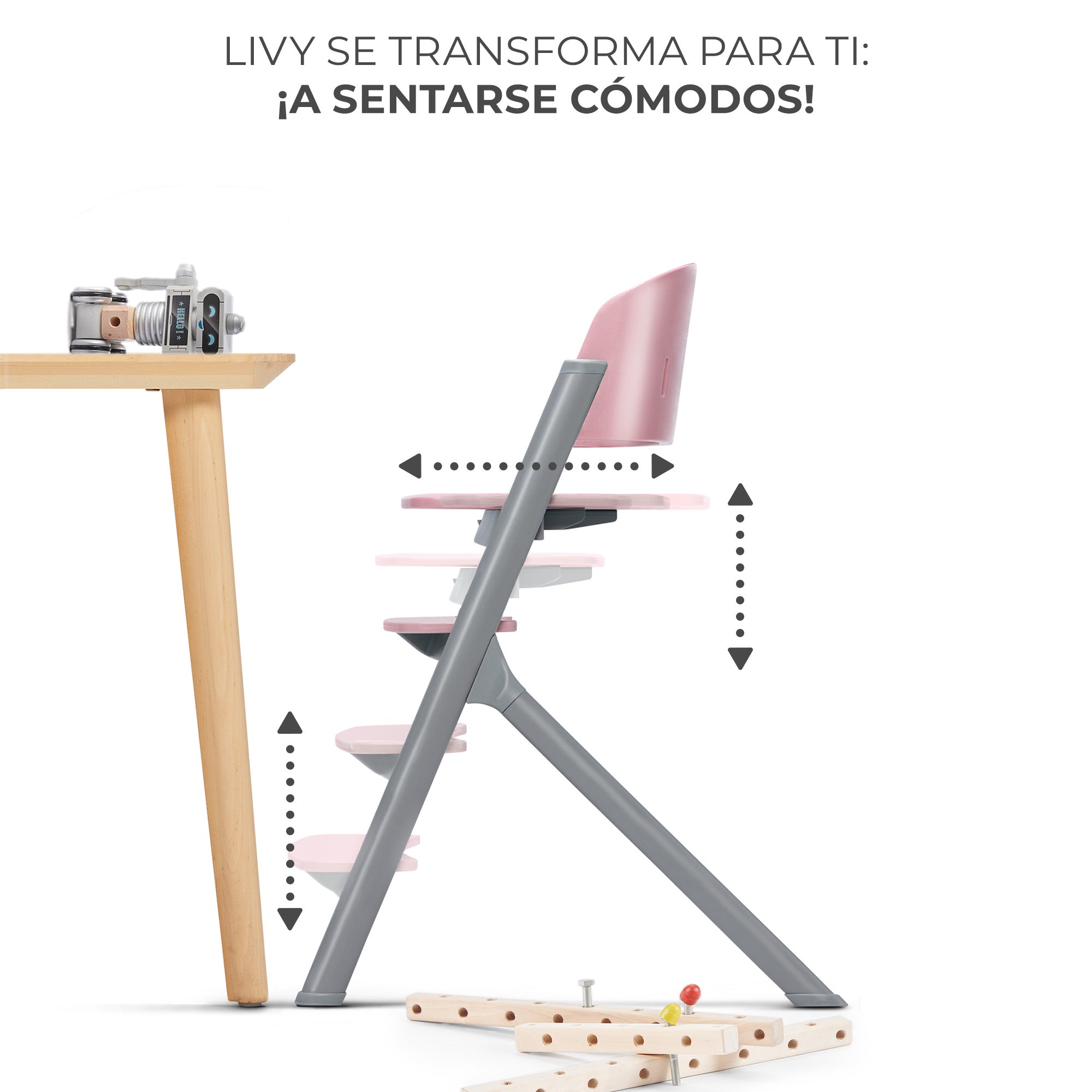 Silla de comer evolutiva LIVY 4 en 1 Aster Pink incluye silla mecedora Calmee KinderKraft