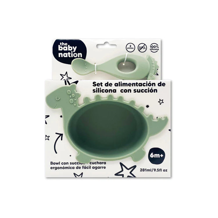Set Plato y Cuchara de Silicona Dino The Baby Nation