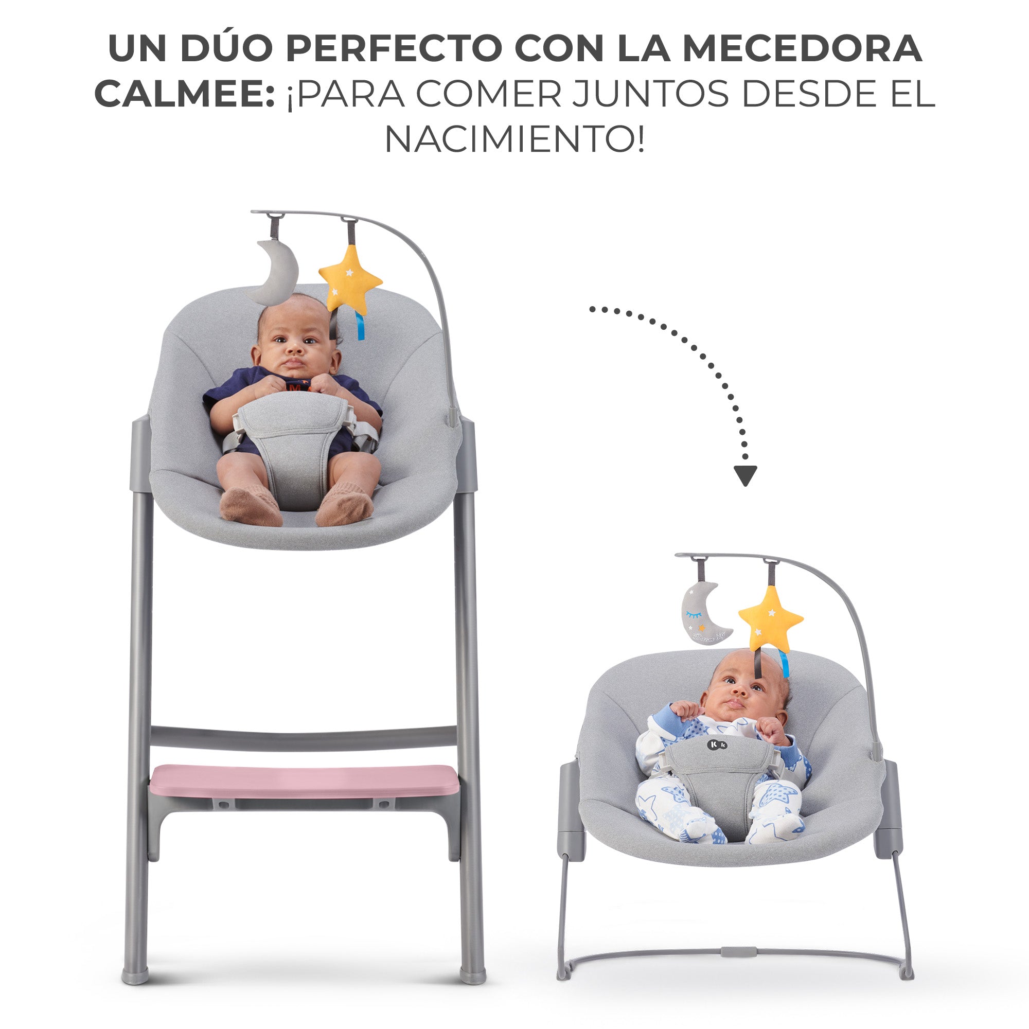 Silla de comer evolutiva LIVY 4 en 1 Aster Pink incluye silla mecedora Calmee KinderKraft