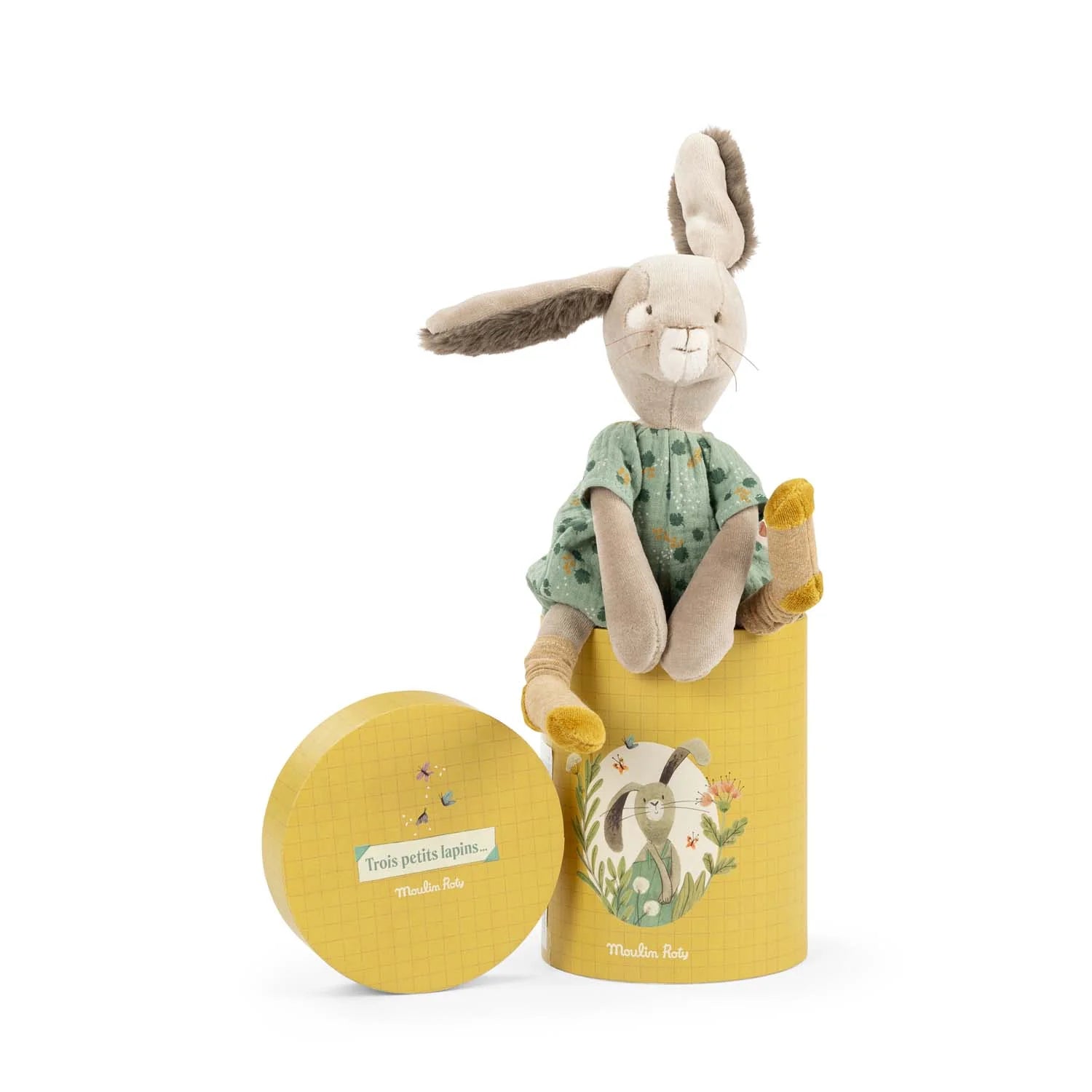 Muñeco Conejo salvia en caja Trois Petits Lapins Moulin Roty