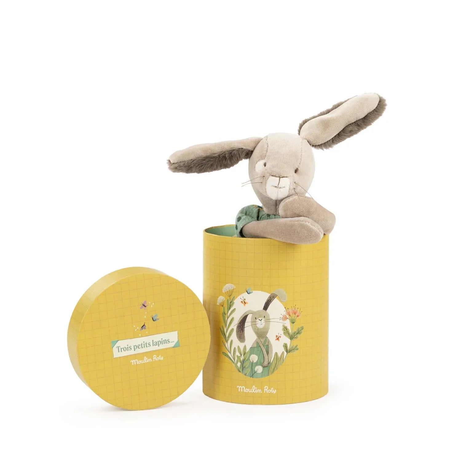 Muñeco Conejo salvia en caja Trois Petits Lapins Moulin Roty
