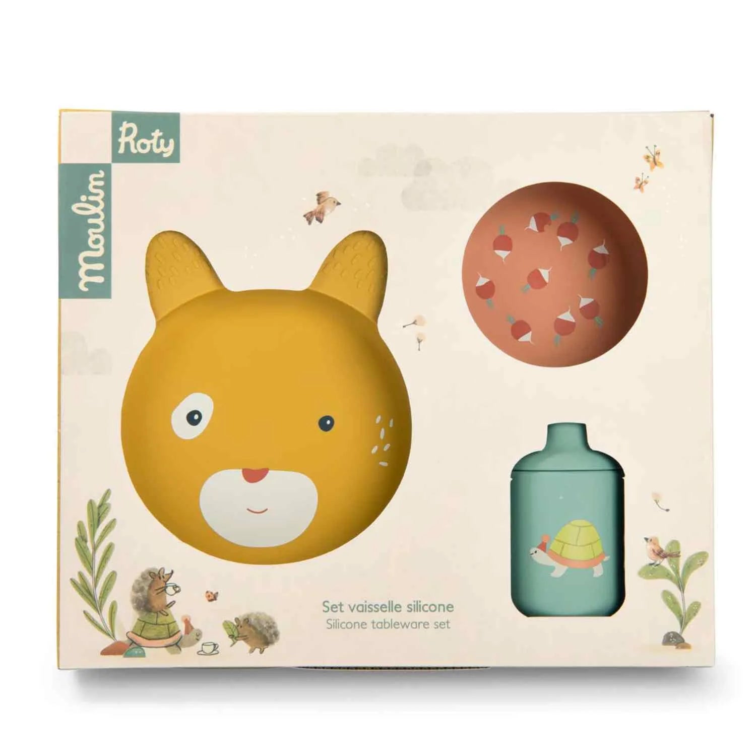 Set vajilla silicona Trois Petits Lapins Moulin Roty