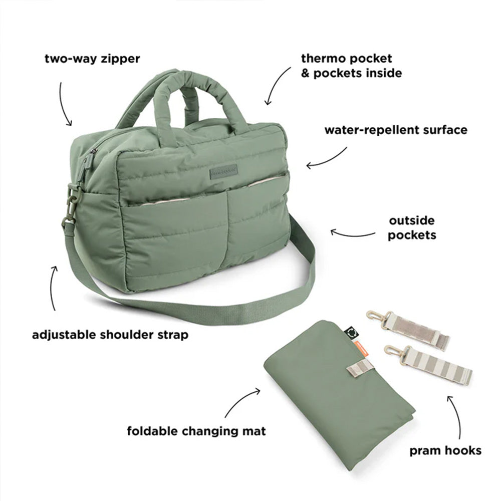 Bolso Maternal acolchado con mudador portatil Verde Done By Deer