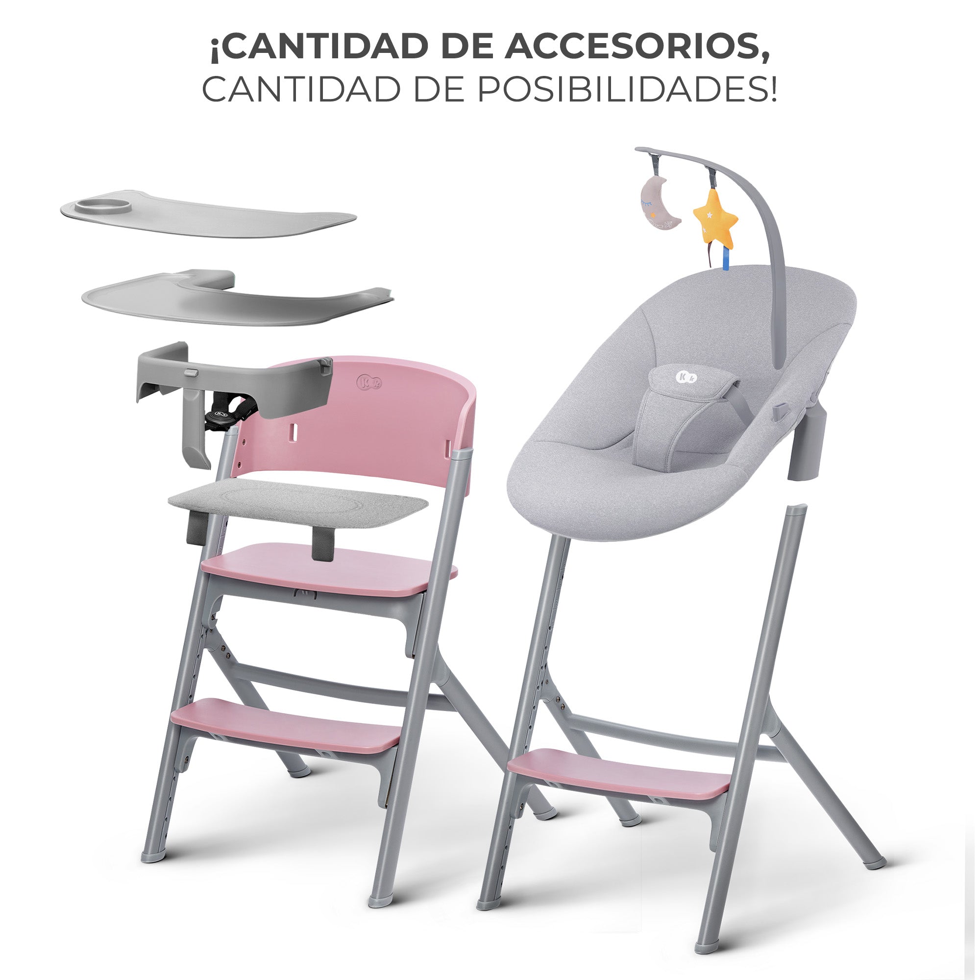 Silla de comer evolutiva LIVY 4 en 1 Aster Pink incluye silla mecedora Calmee KinderKraft