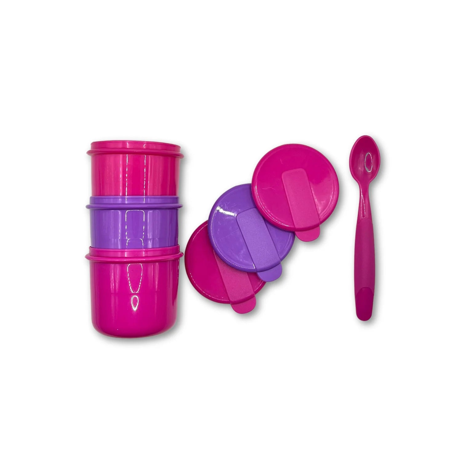 Pack de 3 Pocillos con Cuchara Rosada The Baby Nation