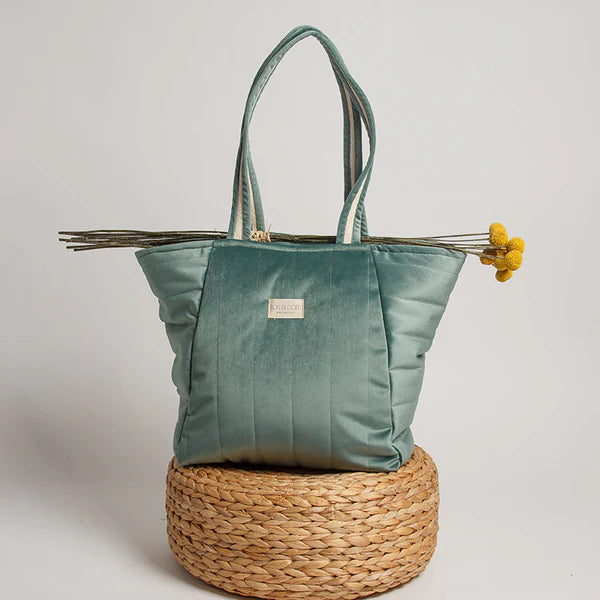 Bolso de maternidad eco-terciopelo Verde Eucalipto Lou Bloom