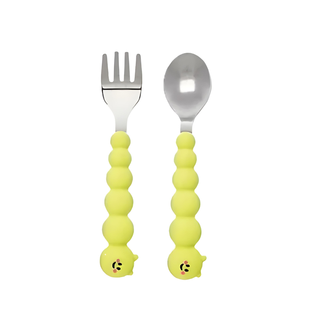 Set de cubiertos de silicona y acero inoxidable Oruga Melii