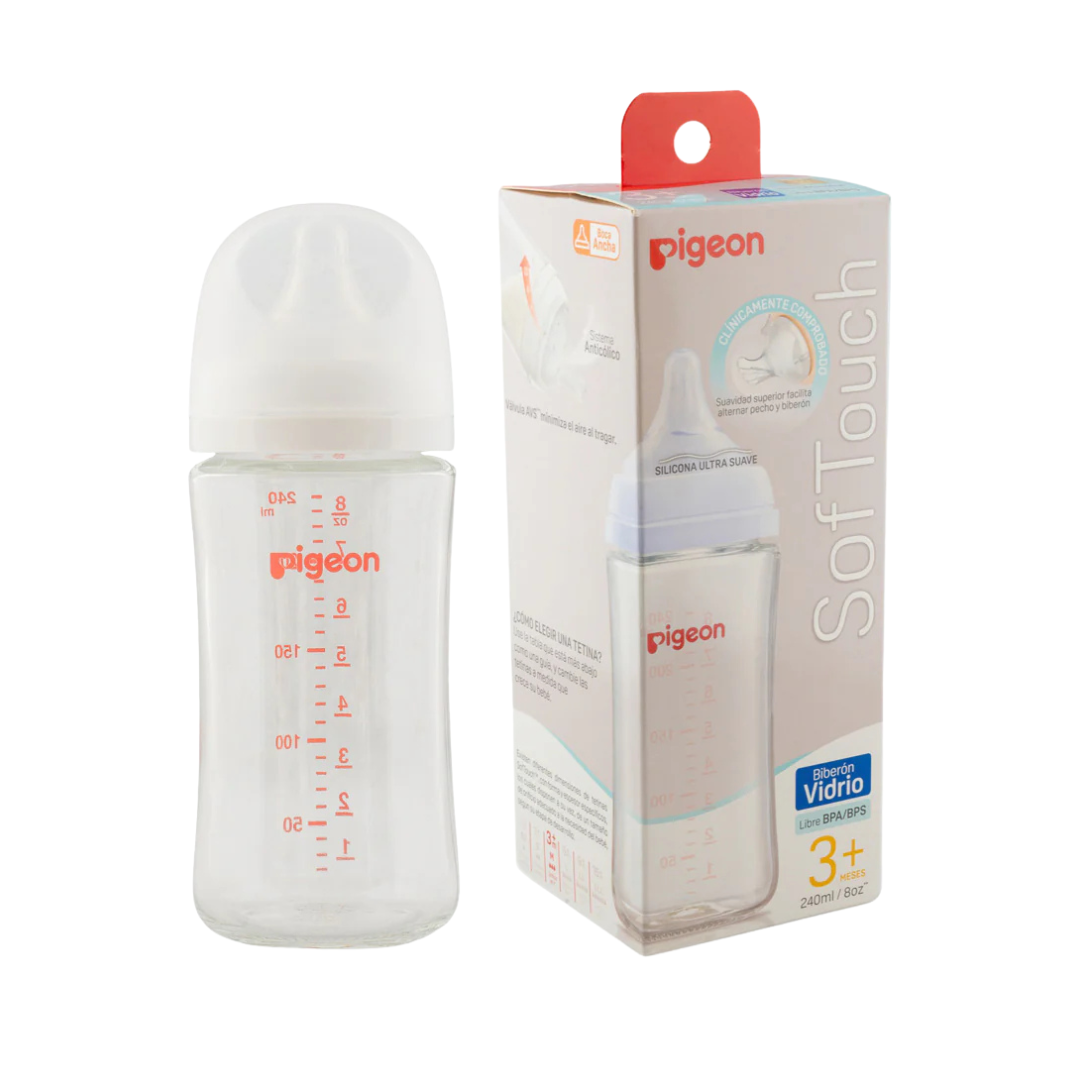 Mamadera Softouch Boca ancha Vidrio 240ml Pigeon
