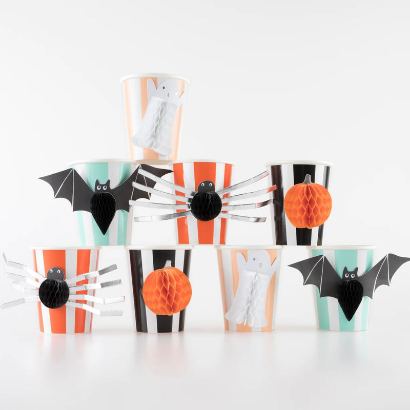 Vasos de Halloween con figuras de honeycomb balls Meri Meri