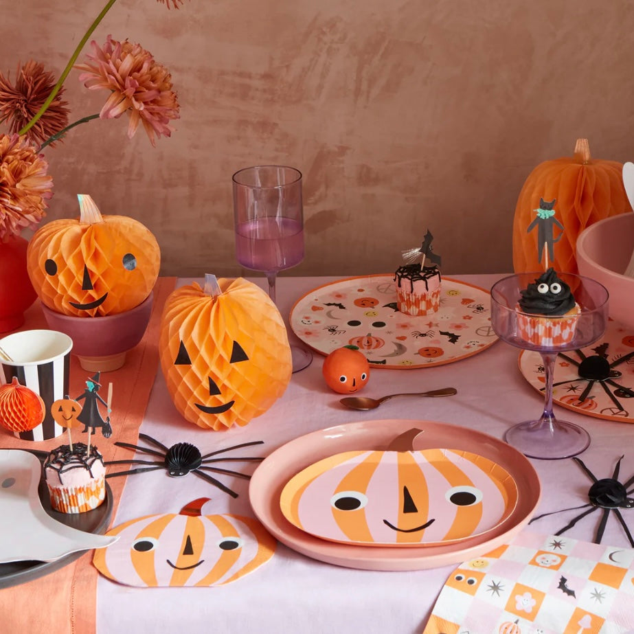 Servilletas con forma de calabaza a rayas naranjo y rosado Meri Meri