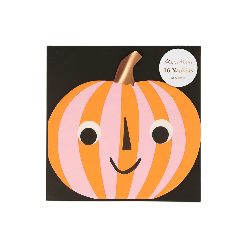 Servilletas con forma de calabaza a rayas naranjo y rosado Meri Meri