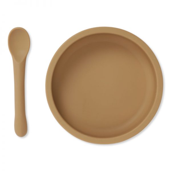 Set Plato y Cuchara de Silicona Konges Sløjd Almond
