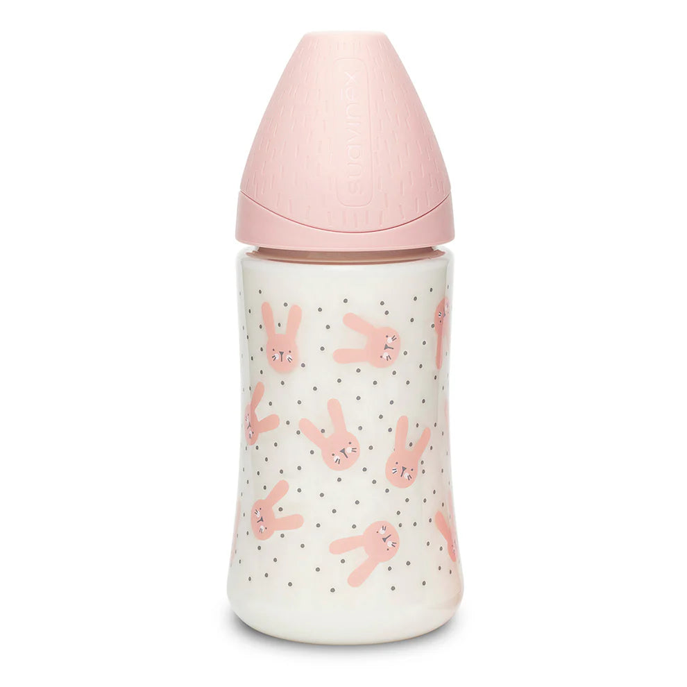 Mamadera Premium Hygge Rosa de 270ml con Tetina Redonda de Silicona Flujo Variable +0 meses Suavinex