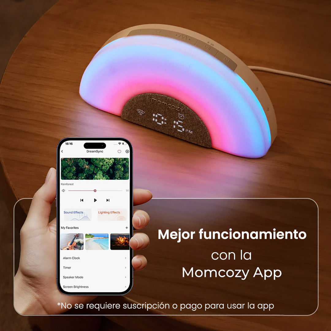 Lámpara y Máquina Ruido Blanco Arcoíris Momcozy