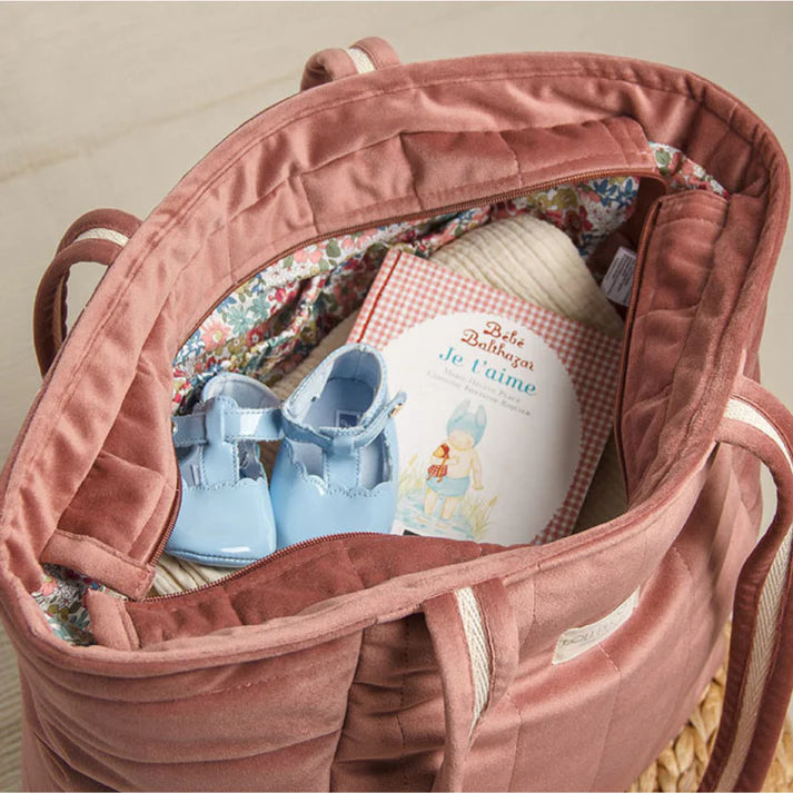 Bolso de maternidad eco-terciopelo rosa palo Lou Bloom