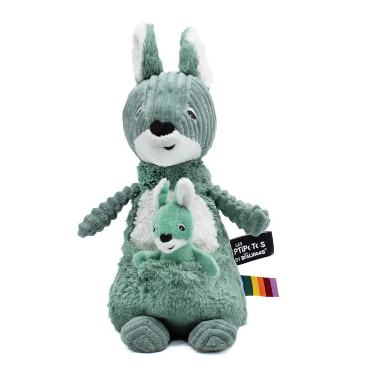 Peluche Canguro Allezou Mamá y Bebé Verde Les Ptipotos