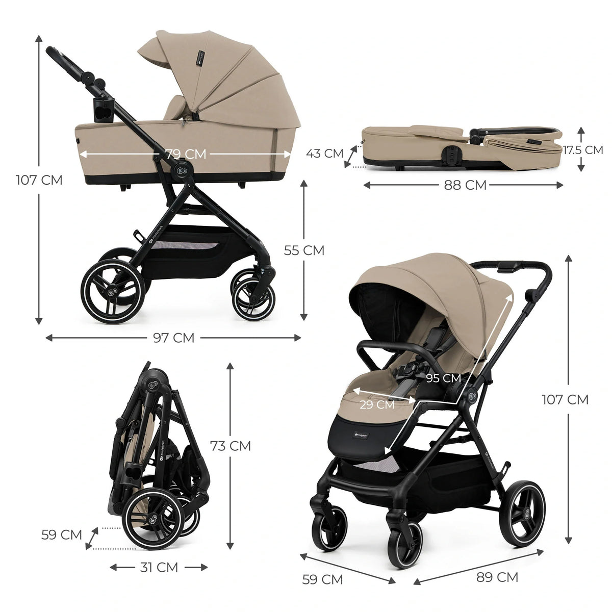 Coche Cuna Yoxi 2 en 1 Beige  Kinderkraft