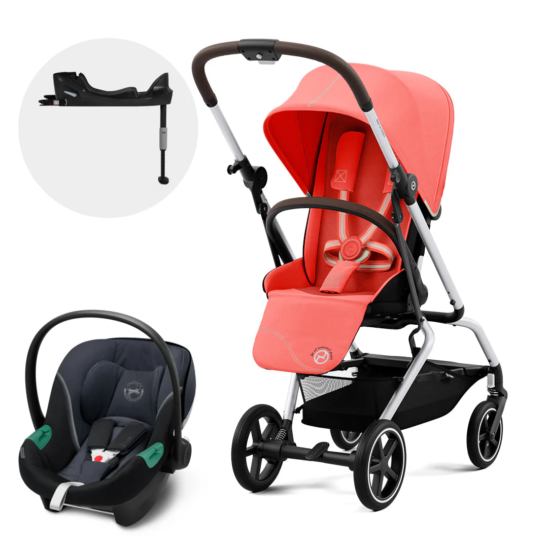 Travel System Eezy S Twist Plus Silver Hibiscus Red + Aton S2 + Base Cybex