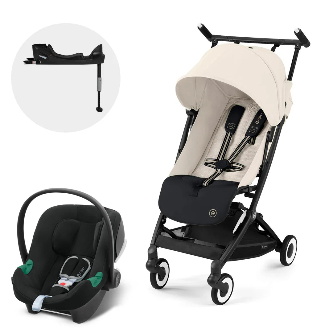 Travel System Coche Libelle + Silla Huevito Aton B2 + Base Black Canvas White Cybex
