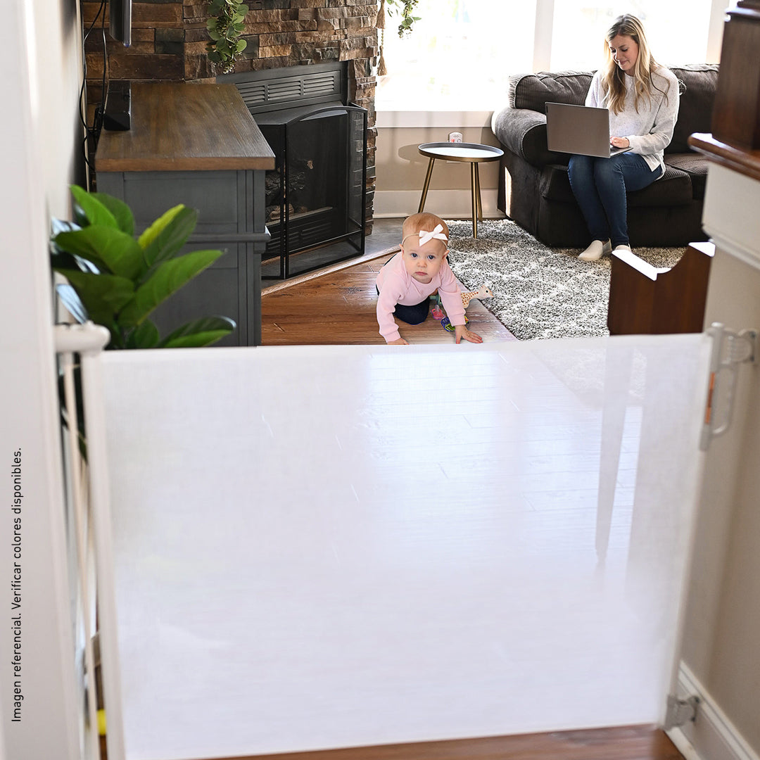 Puerta retráctil de seguridad para bebés blanco Momcozy