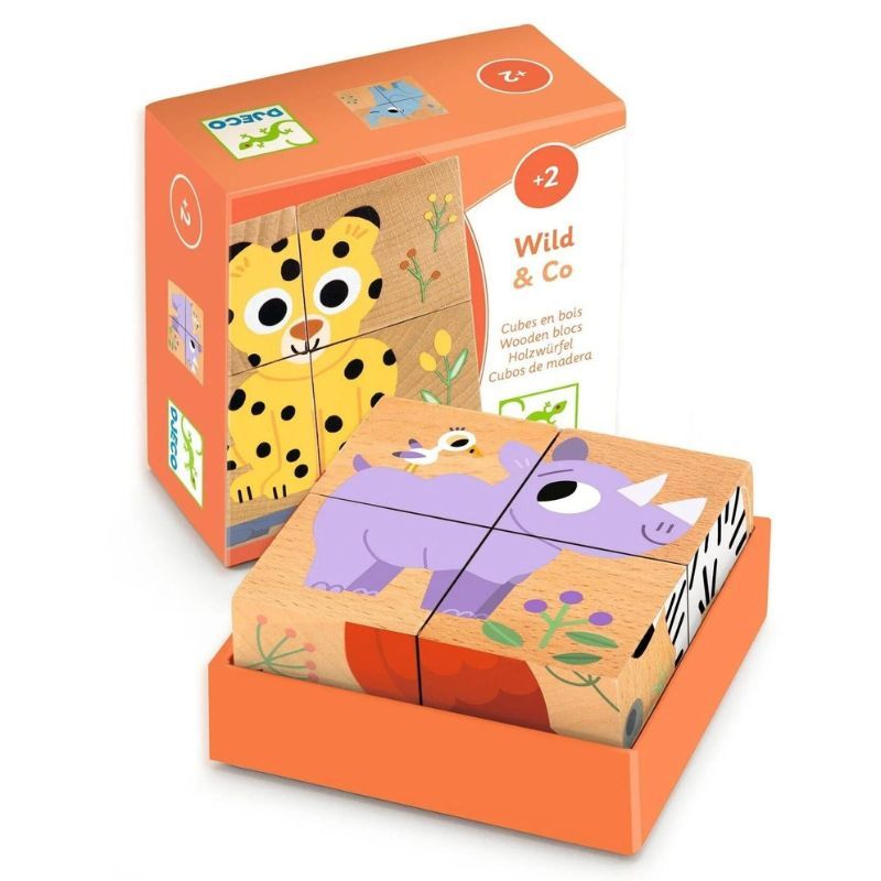 Puzzle 4 Cubos de Madera Wild & Co Djeco