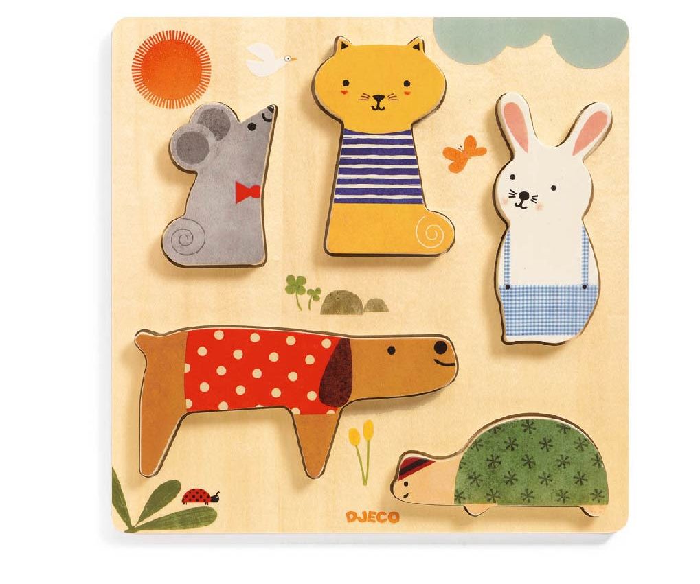 Puzzle Madera Relieve Mascotas Djeco