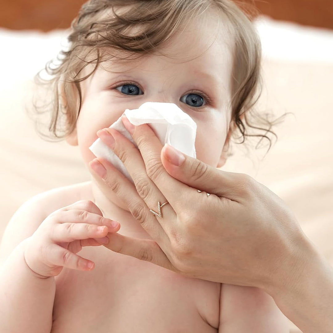 Toallitas húmedas con solución salina 100% Biodegradables para cara y nariz Momcozy