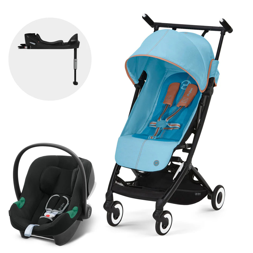 Travel System Coche Libelle + Silla Huevito Aton B2 + Base Black Beach Blue Cybex