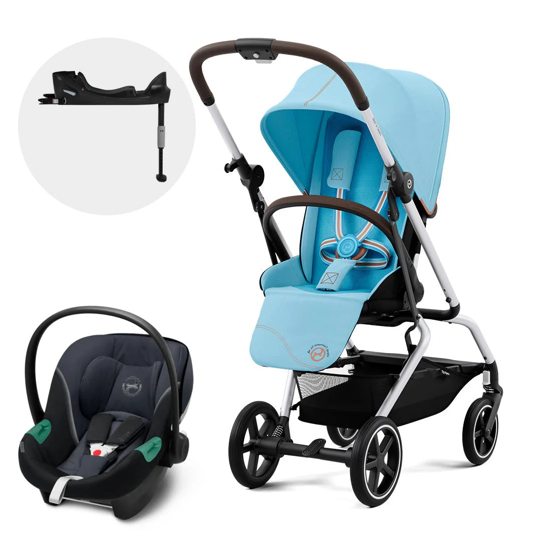 Travel System Eezy S Twist Plus Silver Beach Blue + Aton B2 + Base Cybex