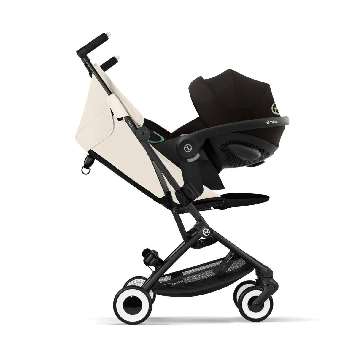 Travel System Coche Libelle + Silla Huevito Aton G + Base Black Canvas White Cybex