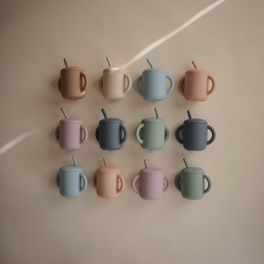 Vaso con Bombilla Mushie Cambridge Blue