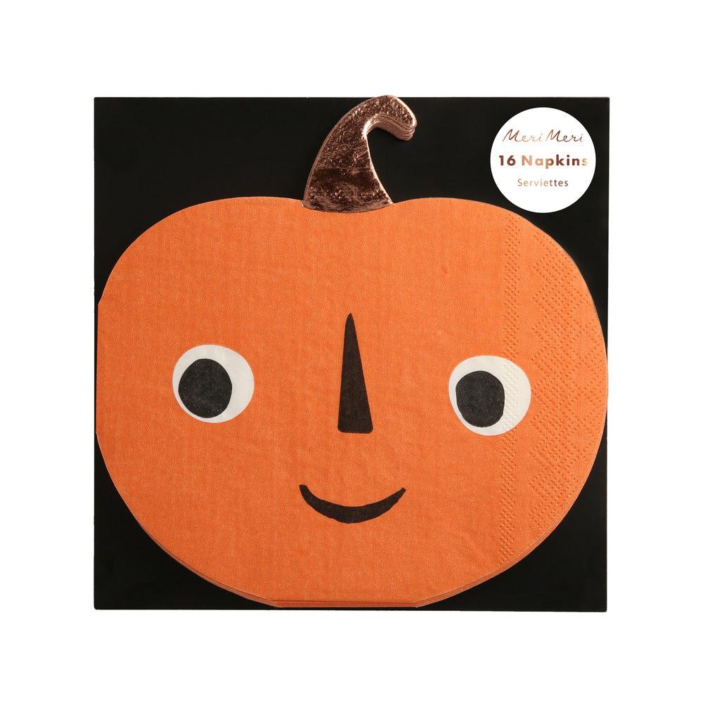 Servilletas con forma de calabazas sonrientes Halloween Meri Meri