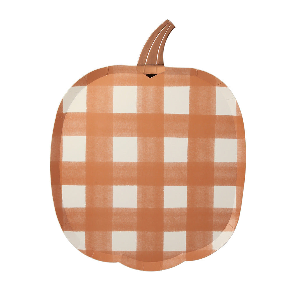 Platos con forma de calabaza cuadrillé Halloween Meri Meri