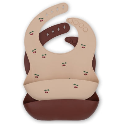 Set de 2 Baberos de Silicona Konges Sløjd Cherry/Mocca