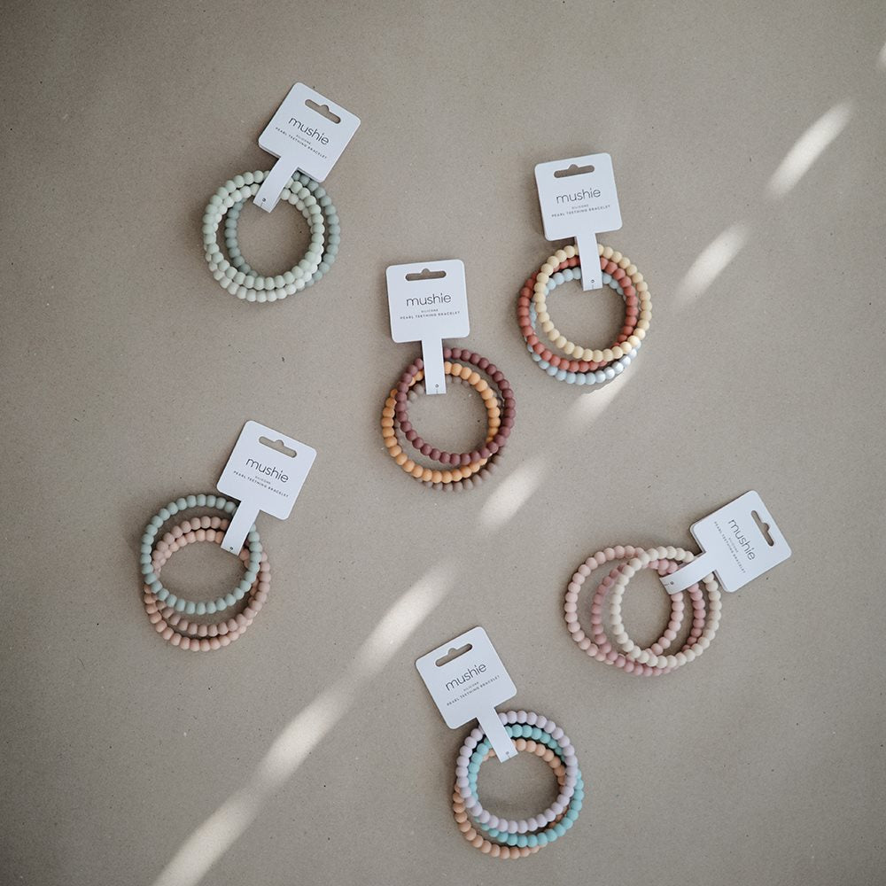 Set mordedor pulsera Mushie Mellow-Terracotta-Periwinkle