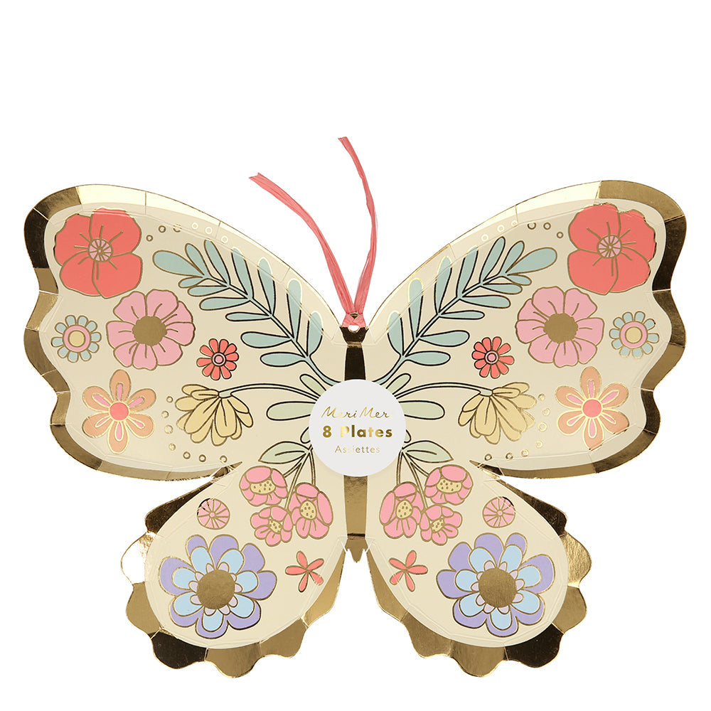 Platos con forma de mariposas florales Meri Meri